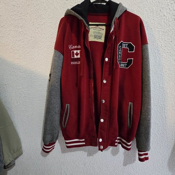 Canadian Vintage Red & Grey Varsity Jacket Size XL Tall Canada Embroidered - Picture 1 of 11